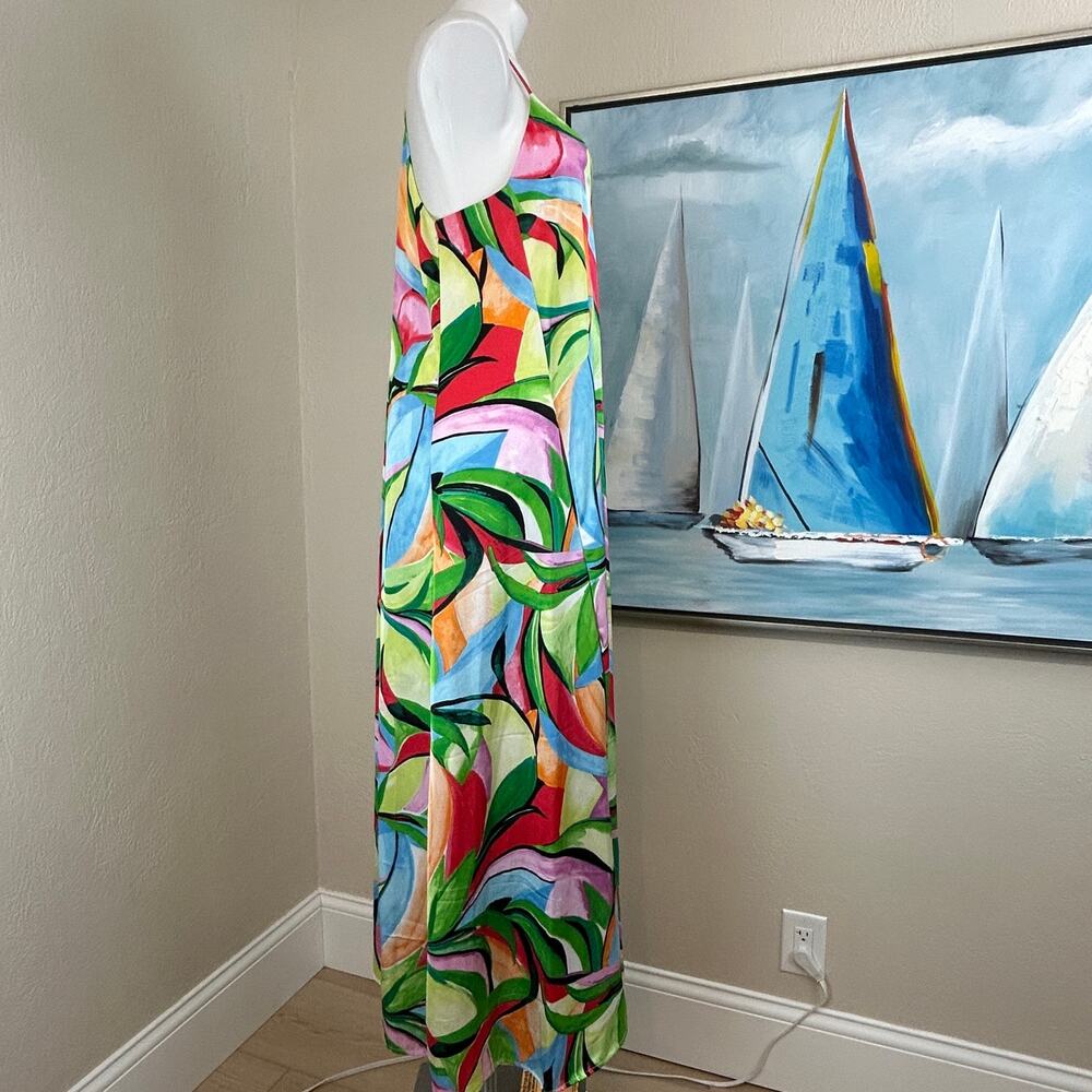 Nicole Miller NY Maxi Dress Abstract Print Satin Multicolor size Large NWT - Picture 5 of 9